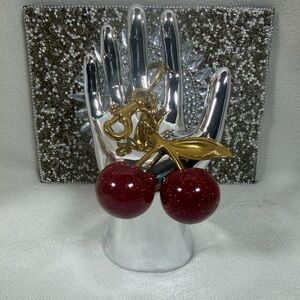 Red Cherry Keychain/Bag Charm With Gold Accents